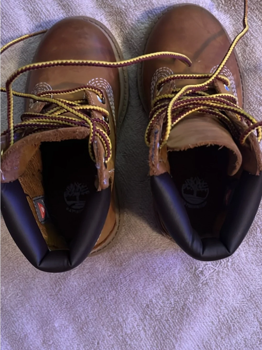 Timberland Kids Brown Leather Lace-Up Boots with Yellow Accent Laces